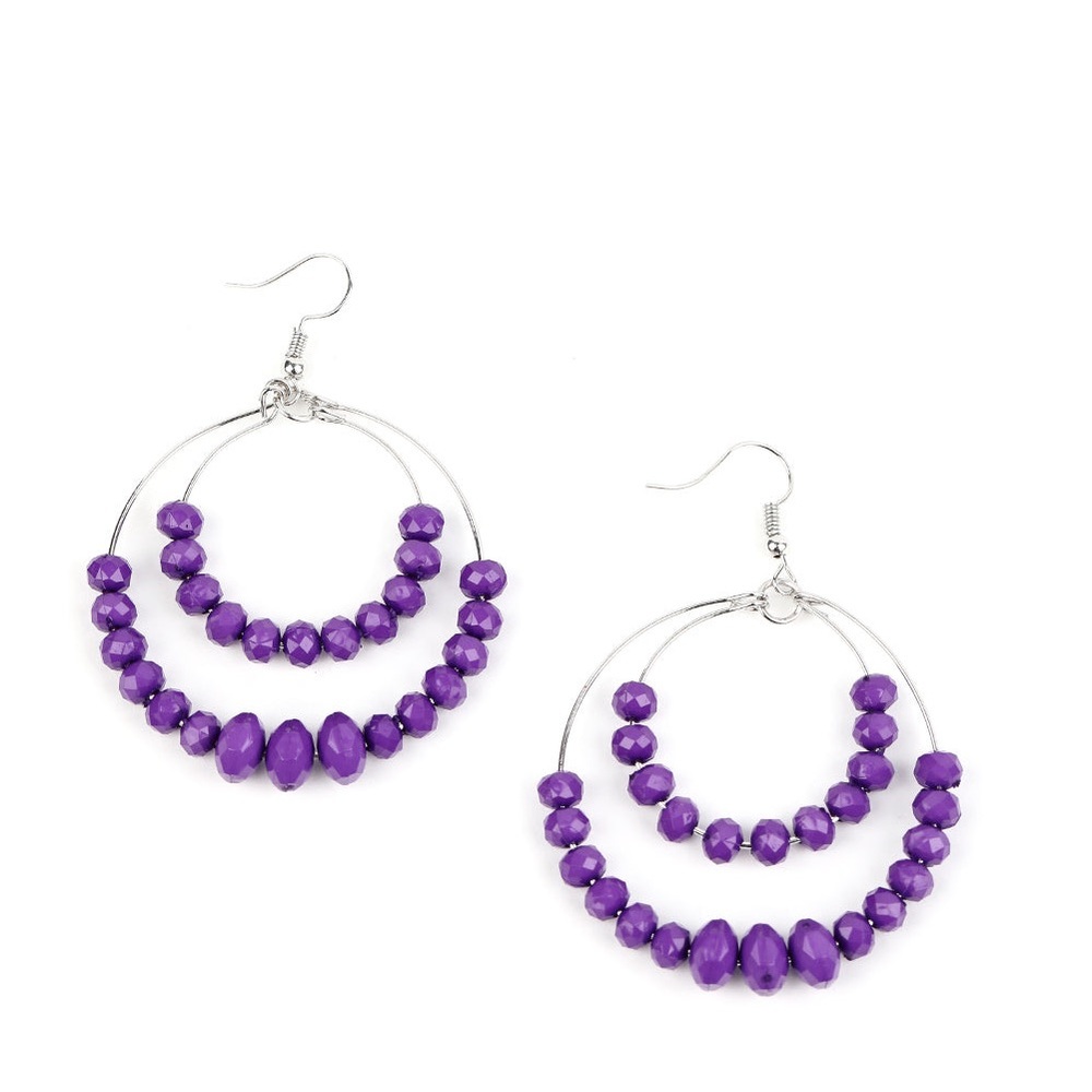 New Handmade Faceted Sterling Silver Purple Bead Bottom 2 Layer Hoop Earrings